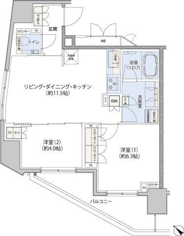レジディア文京小石川II（クレヴィアリグゼ小石川）間取り図