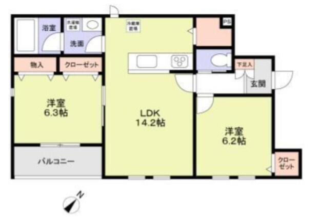 カーサオーヴェスト駕籠町 202号室 間取り図
