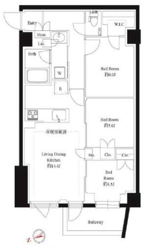 343レジデンス後楽園（オープンレジデンシア）間取り図