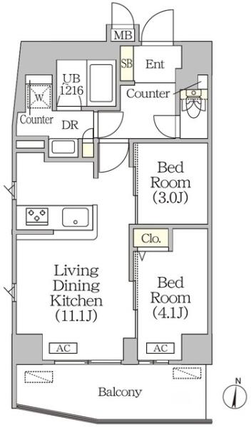 グローリオシェルト水道橋 402号室 間取り図