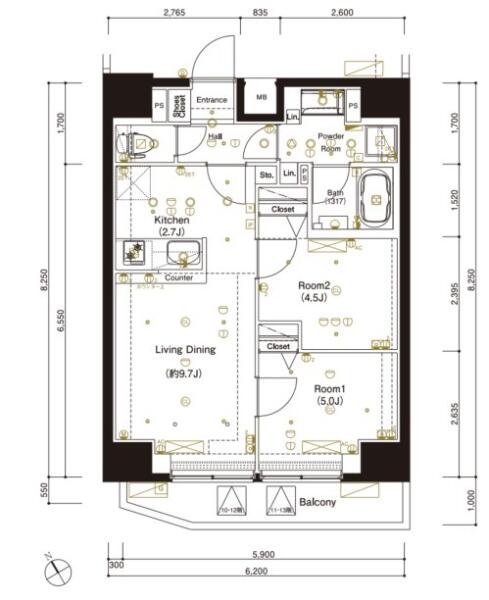 マーロ後楽園 1201号室 間取り図