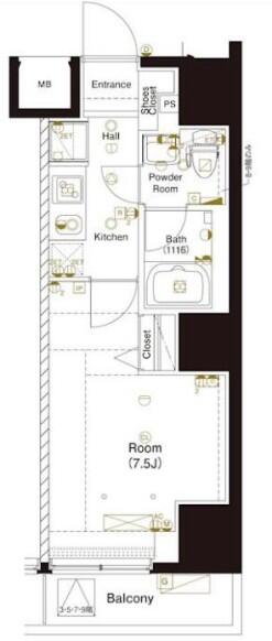 マーロ後楽園 602号室 間取り図