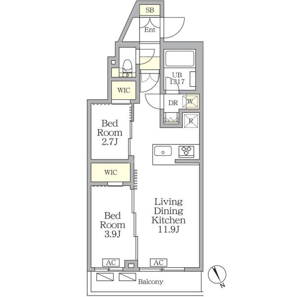 アジールコート後楽園 407号室 間取り図