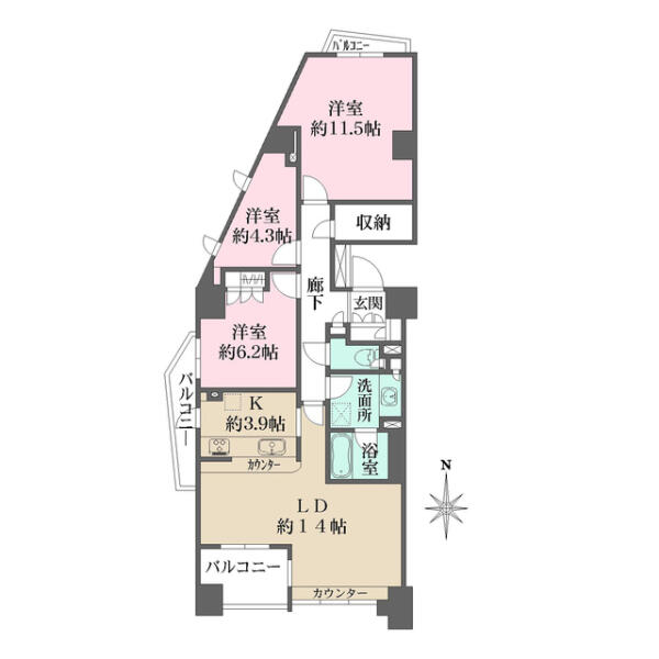 本郷真砂パークハウス壱番館 1301号室 間取り図